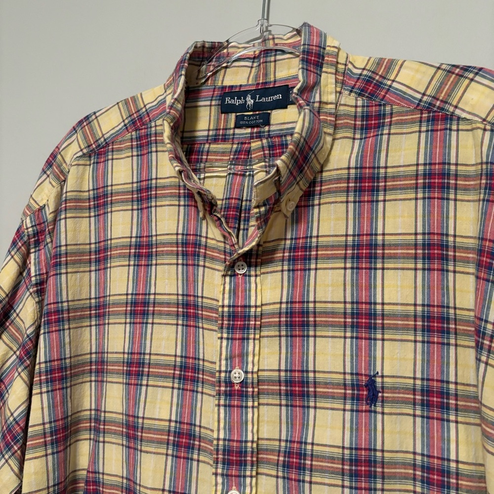 Ralph Lauren Shirt Mens XXL Blake Button Down Yellow Red Plaid Short Sleeve